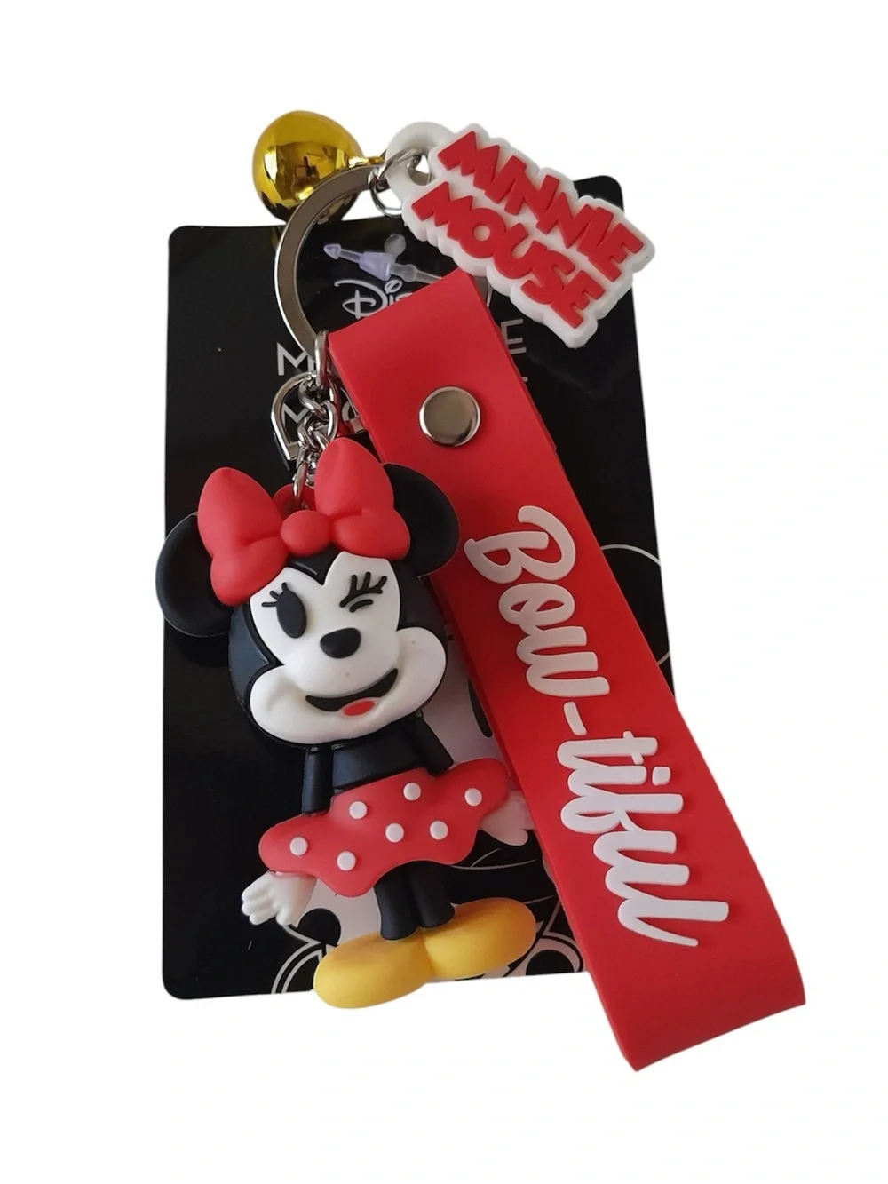 Disney Minnie Mouse 3D Keychain Wristlet Lanyard Bag Charm + 25 Stickers